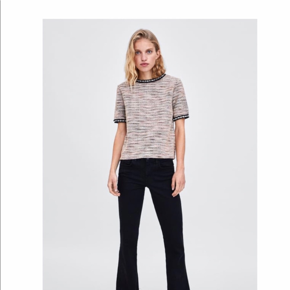 Zara tweed top with faux pearl